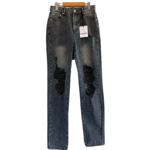 New! Glamorous Denim Black Acid Wash Distressed Ripped Y2K Jeans W28 NWT